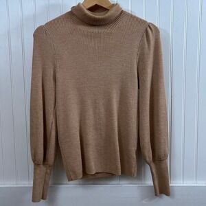 J. Crew Turtleneck Old Money Ribbed Academia Heritage Tan Puff Sleeve XS Merino